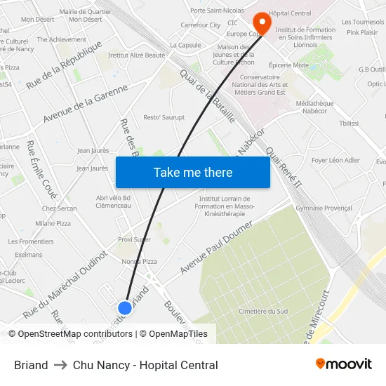 Briand to Chu Nancy - Hopital Central map
