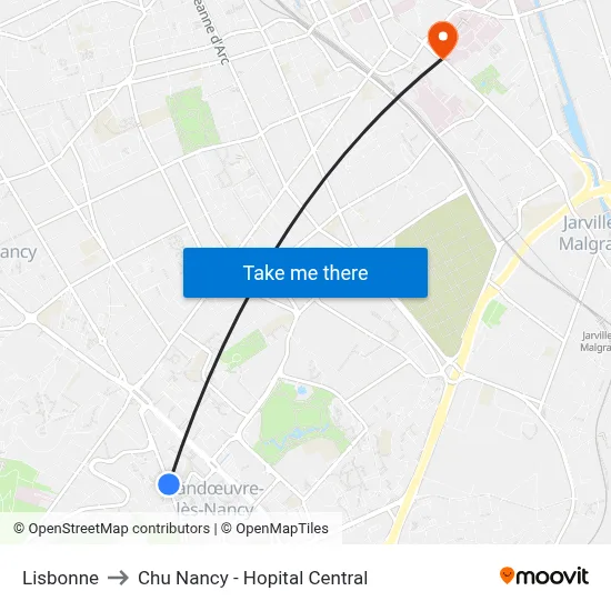 Lisbonne to Chu Nancy - Hopital Central map