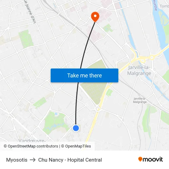 Myosotis to Chu Nancy - Hopital Central map