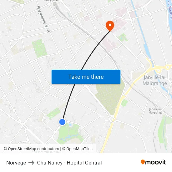 Norvège to Chu Nancy - Hopital Central map