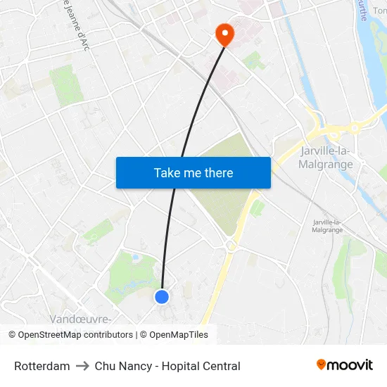 Rotterdam to Chu Nancy - Hopital Central map