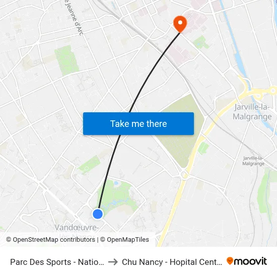 Parc Des Sports - Nations to Chu Nancy - Hopital Central map