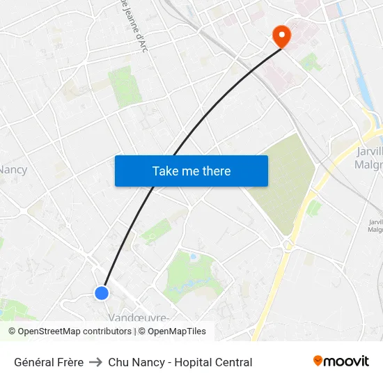 Général Frère to Chu Nancy - Hopital Central map