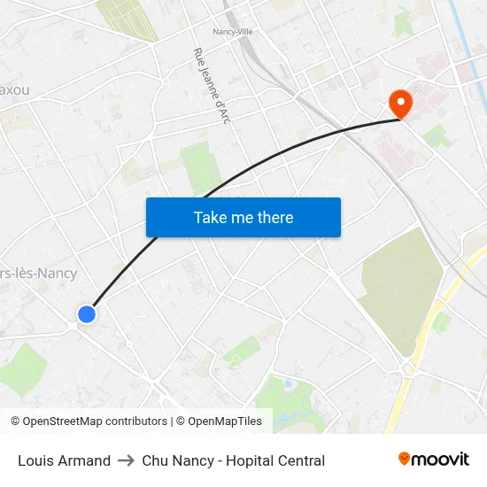 Louis Armand to Chu Nancy - Hopital Central map