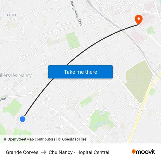 Grande Corvée to Chu Nancy - Hopital Central map