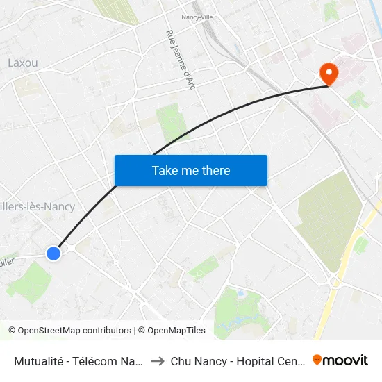 Mutualité - Télécom Nancy to Chu Nancy - Hopital Central map