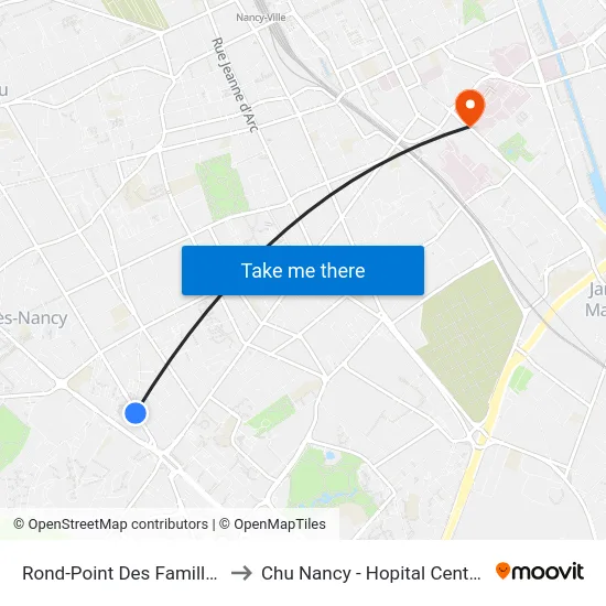 Rond-Point Des Familles to Chu Nancy - Hopital Central map