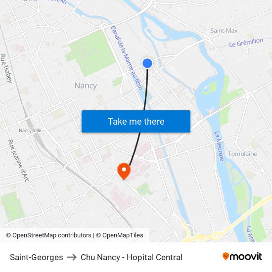 Saint-Georges to Chu Nancy - Hopital Central map