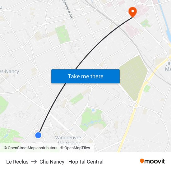 Le Reclus to Chu Nancy - Hopital Central map