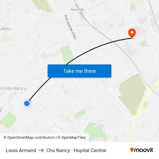Louis Armand to Chu Nancy - Hopital Central map