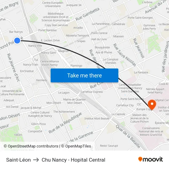 Saint-Léon to Chu Nancy - Hopital Central map