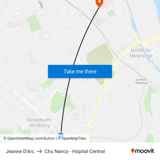 Jeanne D'Arc to Chu Nancy - Hopital Central map