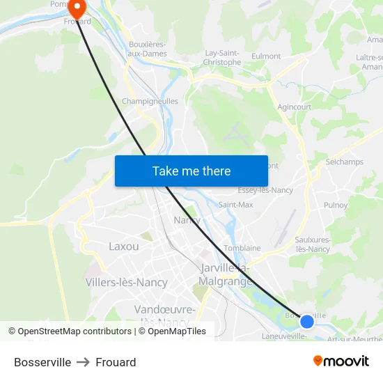 Bosserville to Frouard map