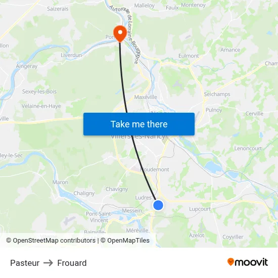 Pasteur to Frouard map