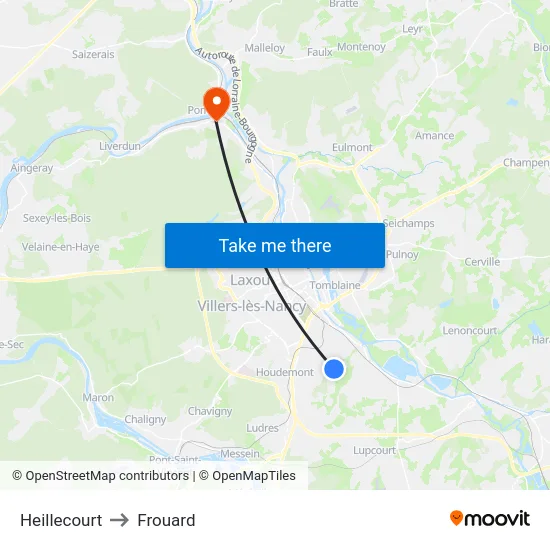 Heillecourt to Frouard map