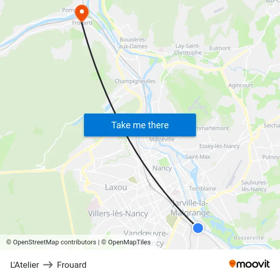 L'Atelier to Frouard map