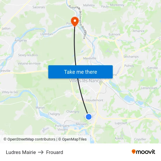 Ludres Mairie to Frouard map