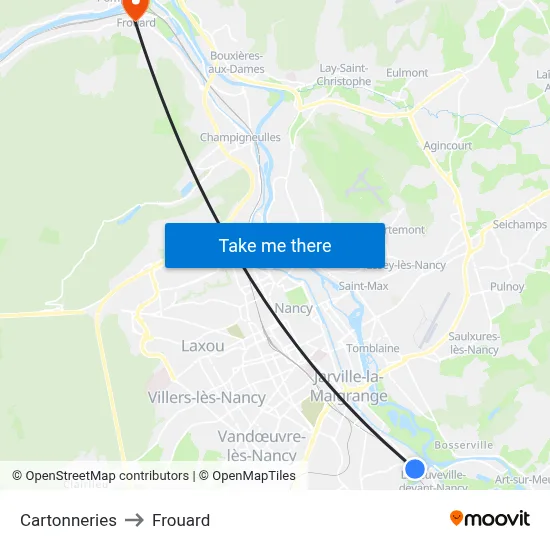 Cartonneries to Frouard map