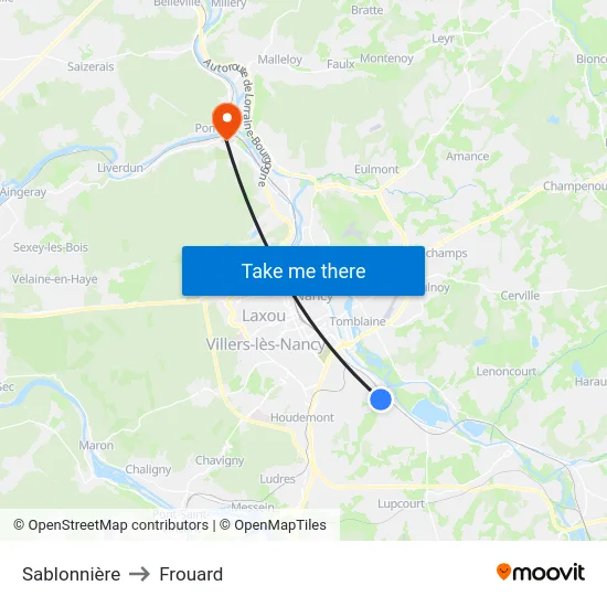 Sablonnière to Frouard map