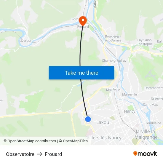Observatoire to Frouard map