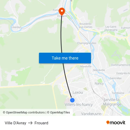 Ville D'Avray to Frouard map