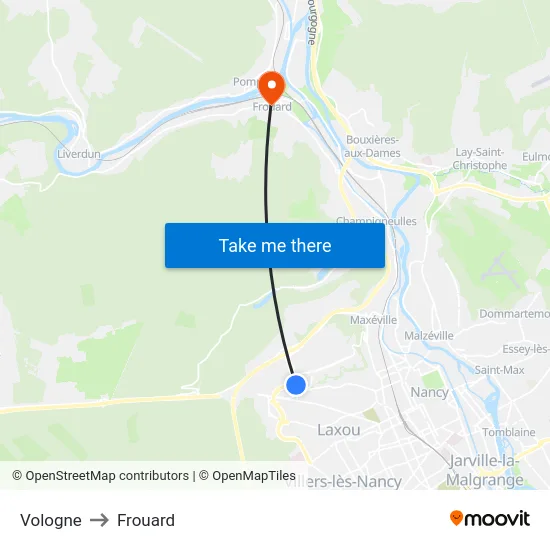 Vologne to Frouard map