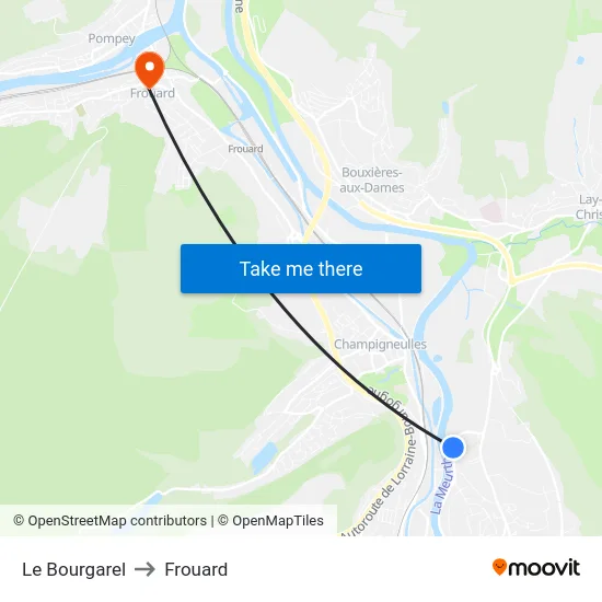 Le Bourgarel to Frouard map