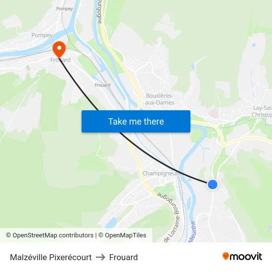 Malzéville Pixerécourt to Frouard map