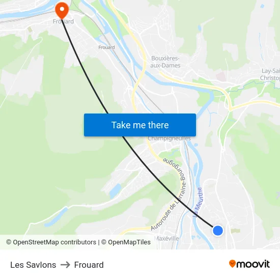 Les Savlons to Frouard map