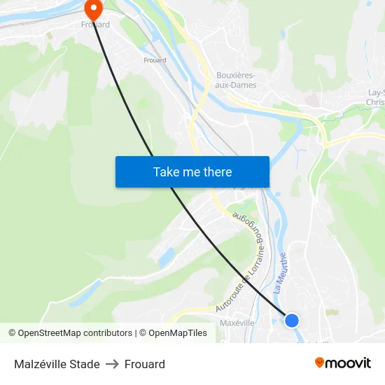 Malzéville Stade to Frouard map