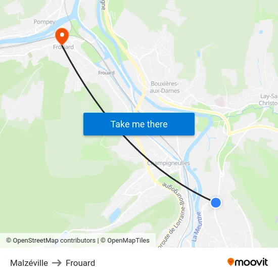 Malzéville to Frouard map