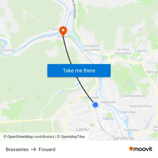 Brasseries to Frouard map