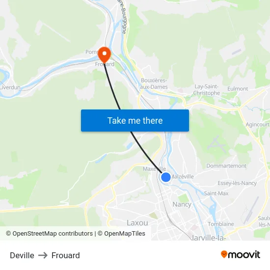 Deville to Frouard map