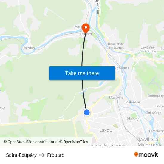 Saint-Exupéry to Frouard map