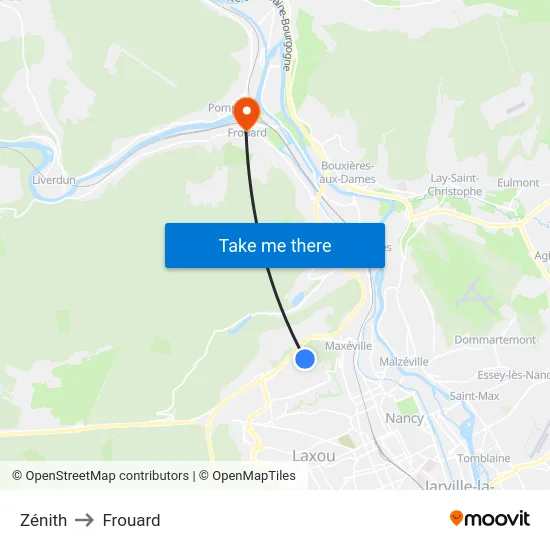 Zénith to Frouard map