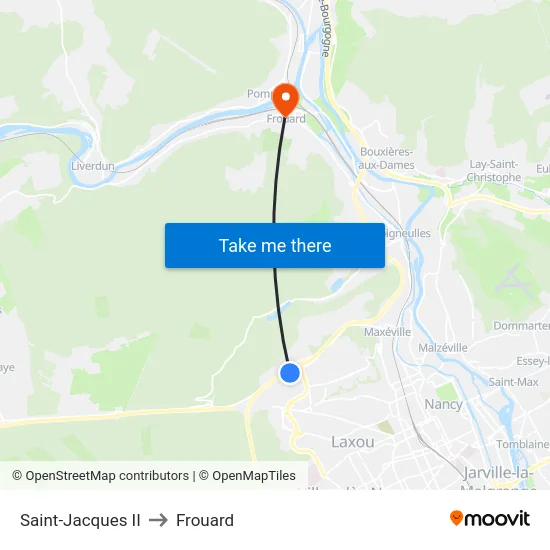 Saint-Jacques II to Frouard map