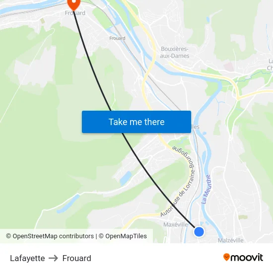 Lafayette to Frouard map
