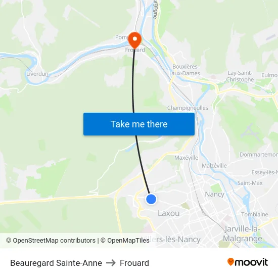 Beauregard Sainte-Anne to Frouard map