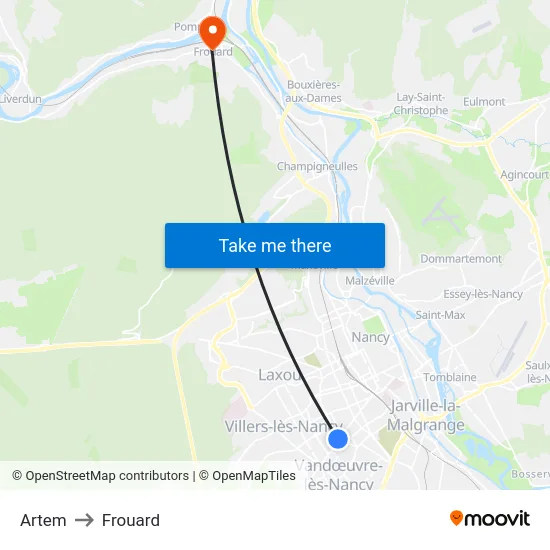 Artem to Frouard map