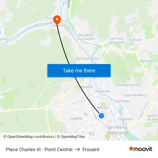 Place Charles III - Point Central to Frouard map