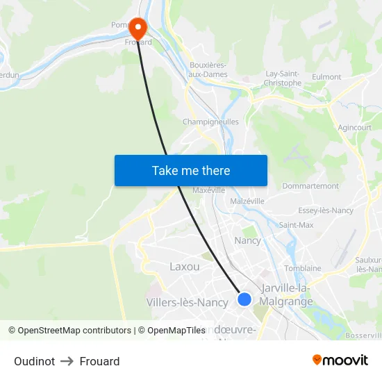 Oudinot to Frouard map