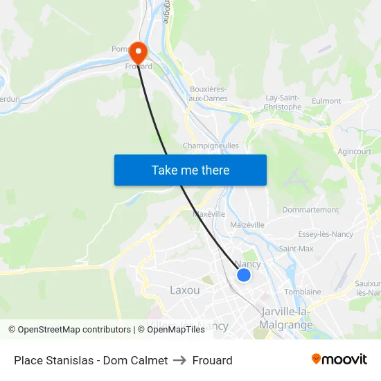 Place Stanislas - Dom Calmet to Frouard map
