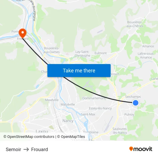 Semoir to Frouard map