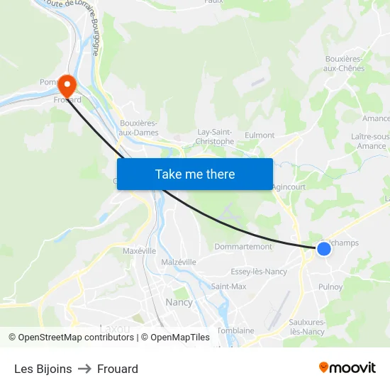 Les Bijoins to Frouard map