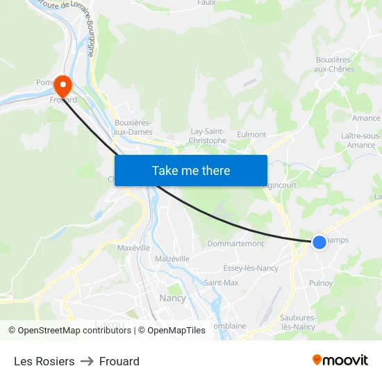 Les Rosiers to Frouard map