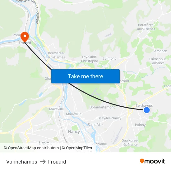 Varinchamps to Frouard map