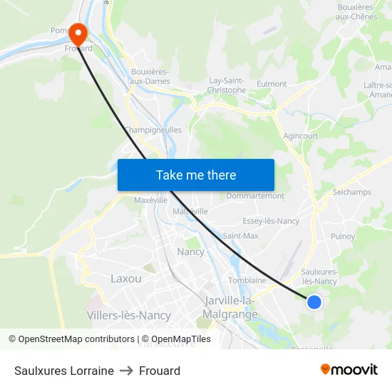 Saulxures Lorraine to Frouard map