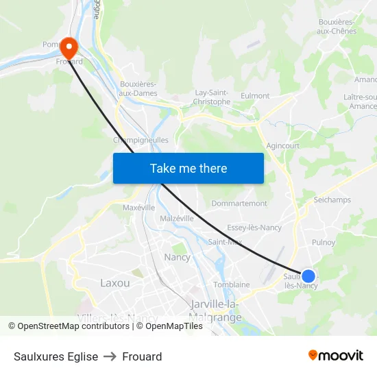 Saulxures Eglise to Frouard map