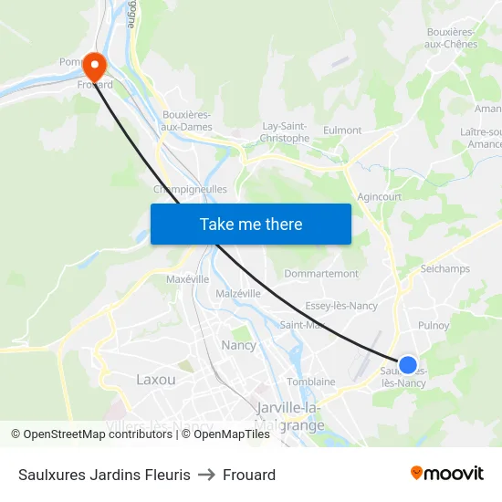 Saulxures Jardins Fleuris to Frouard map