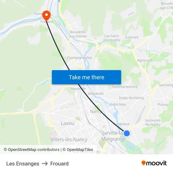 Les Ensanges to Frouard map